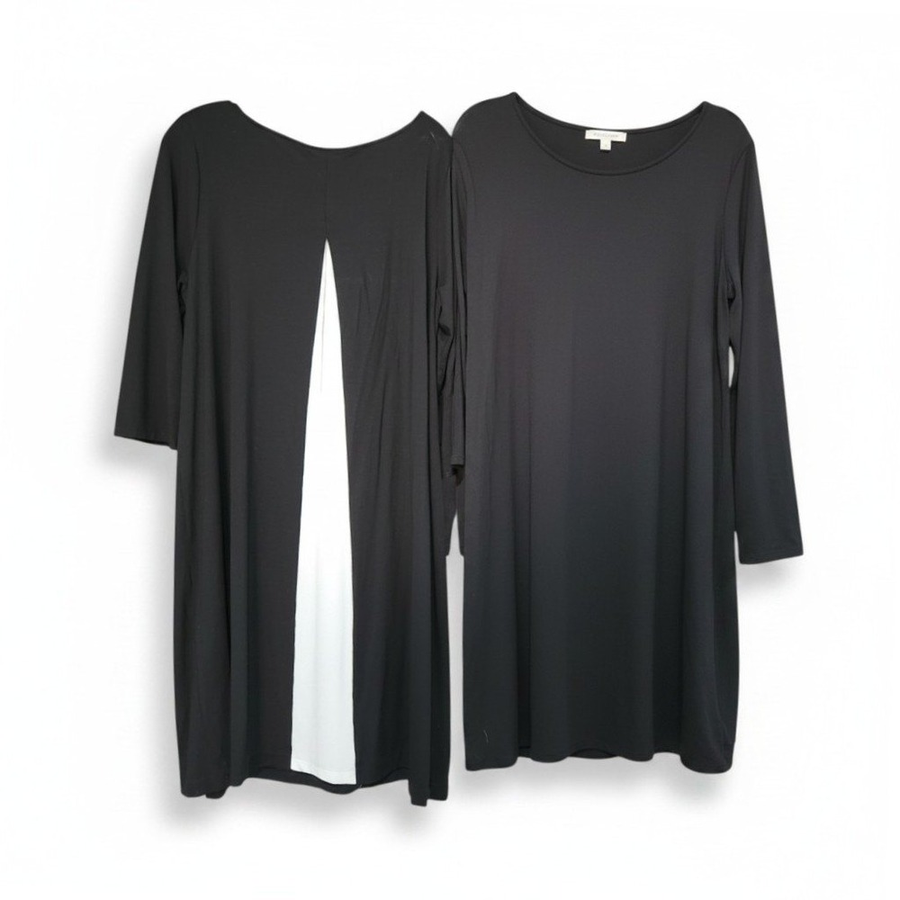 2 PACK J. Jill Wearever Collection Dress L Black Knit Stretch 3/4 Long Sleeve